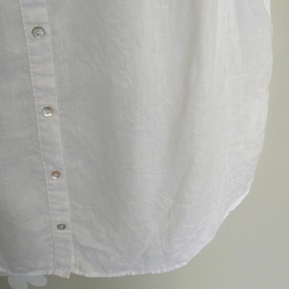 White 100% Linen Button-Front Sleeveless Top - Picture 4 of 9